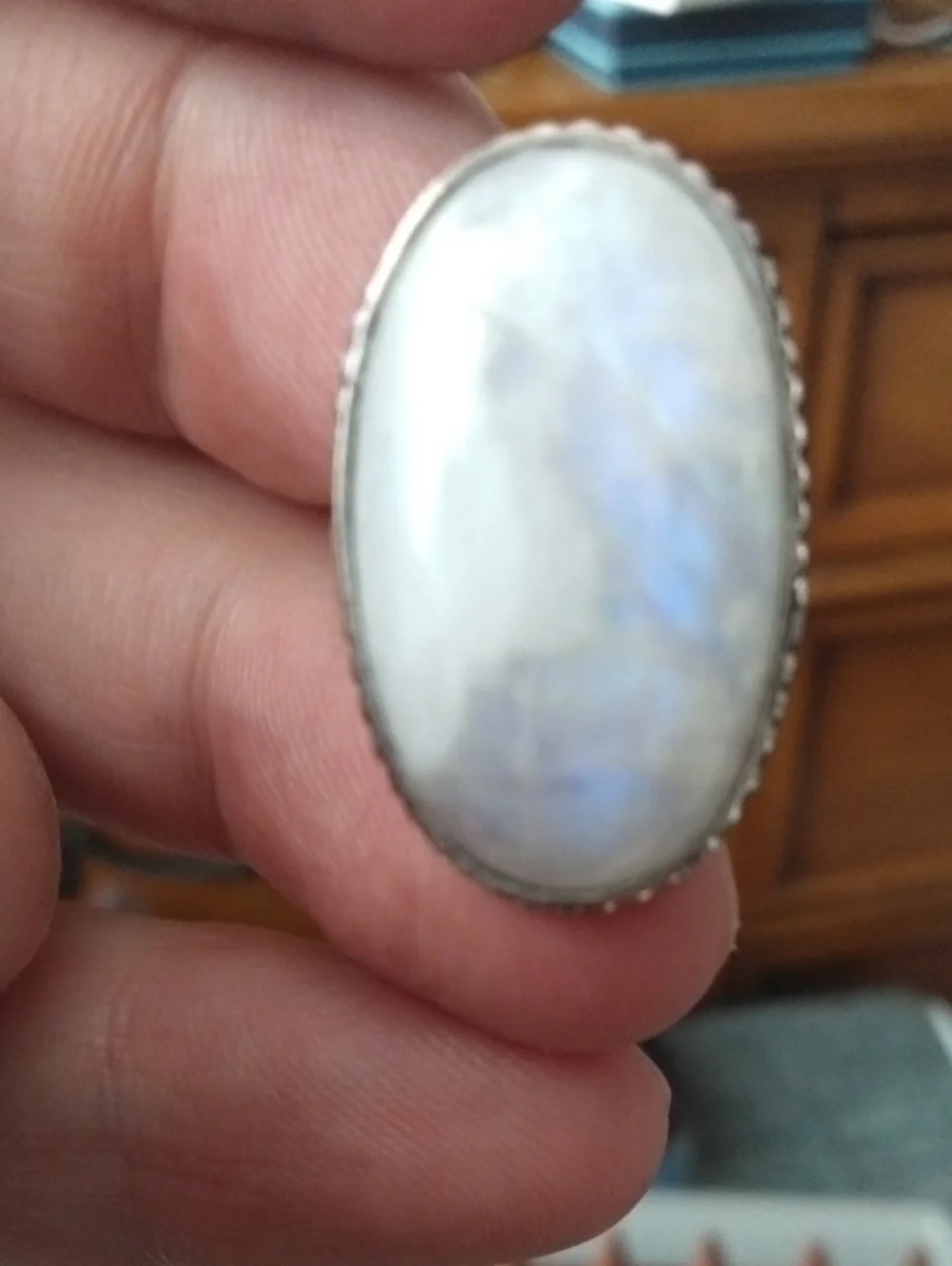 Sterling Silver Oval Moonstone Stone Statement Ring